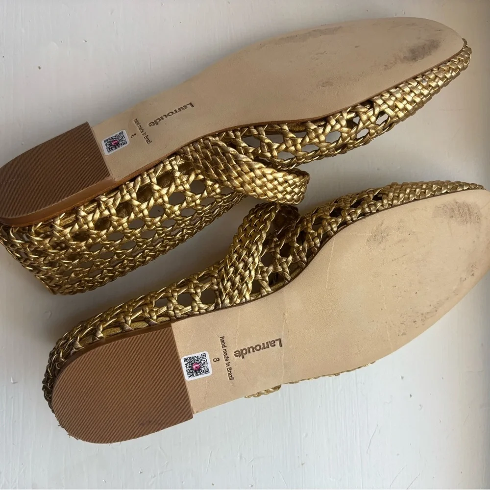 Larroude Gold Woven Flats - Picture 2 of 5